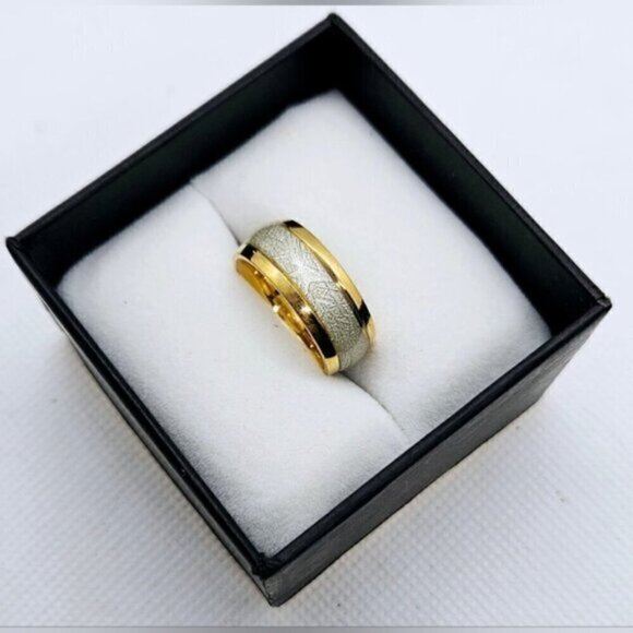 Tungsten Gold Tone Carbide Ring for Women, 8mm, Marble Inlay - Picture 2 of 9